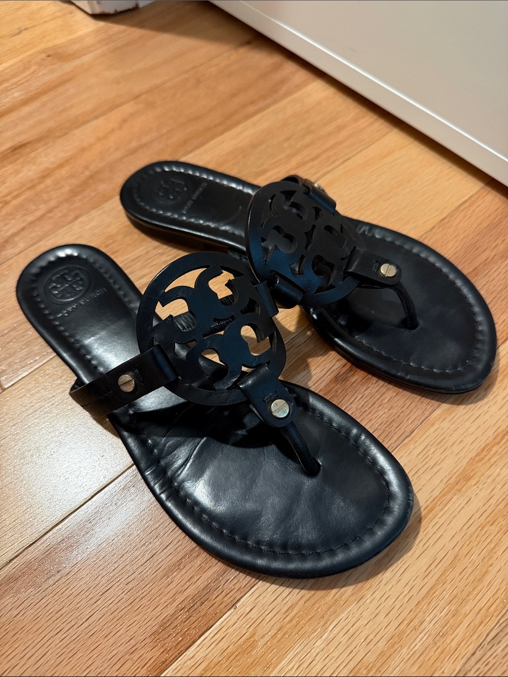 Tory Burch Black Miller Leather Thong Sandals
